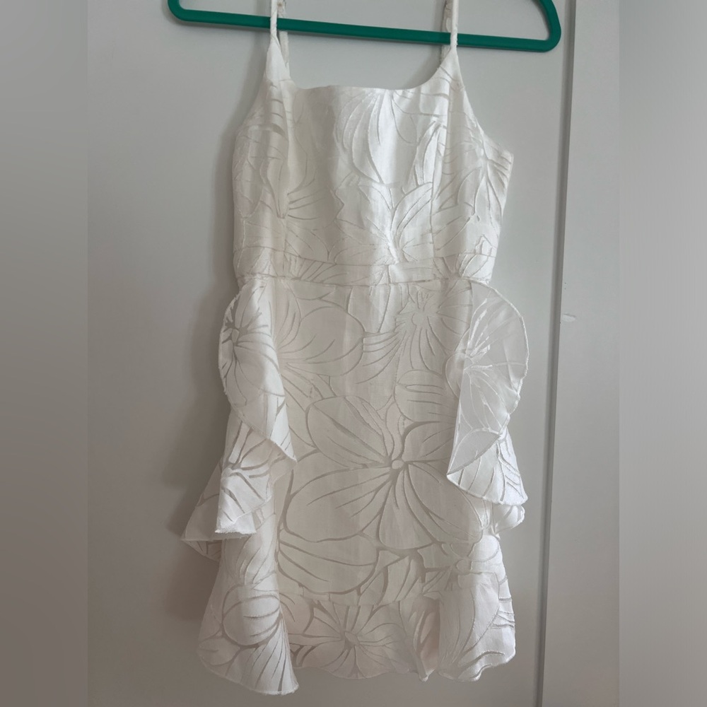 L'ATISTE White Ruffled Tiered Mini Dress